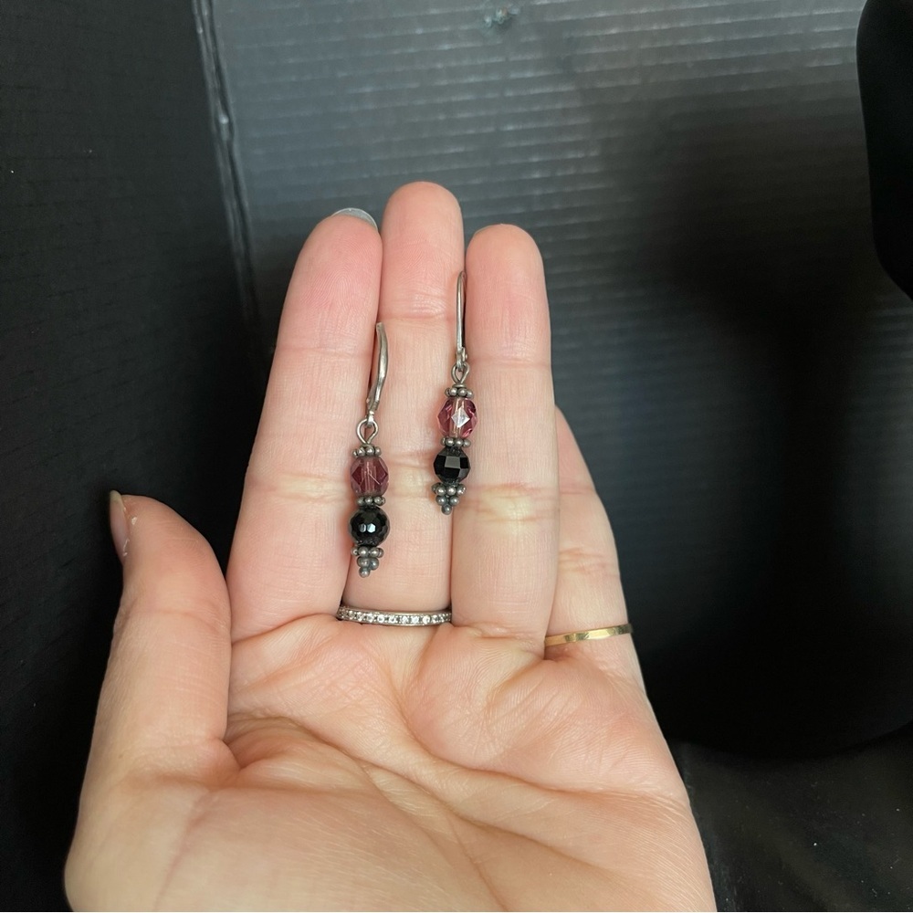 Sterling silver purple crystal beaded dangle drop earrings